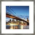 Brooklyn Bridge At Night, New York, Usa Framed Print