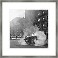 Burning Car In Harlem Framed Print