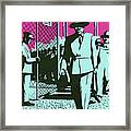 Businessman And Workers Walking Through A Gate Framed Print