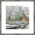 Cabin In Snow Framed Print