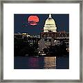 Capitol Lunacy -  Full Moon Rising Beside Wi Capitol Dome From Peninsula Point Framed Print