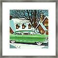 Car Parked In Front Of A Chalet Framed Print