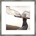 Catching Wind. Woman In Elegant Gown Framed Print