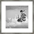 Cello Player Playing On Cloud Nine In Black And White Framed Print