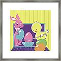 Chick And Bunny With Easter Eggs Framed Print