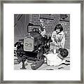 Children And Dog Repairing 1920s Pedal Car Framed Print