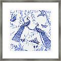 Chinoiserie Blue And White Peacocks And Butterflies Framed Print