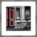 City Bike Downtown Black And White Color Selected Red Framed Print