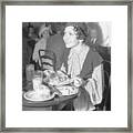 Claudette Colbert Eating Her Lunch Framed Print