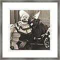 Clown Posing With Dog Dressed In Clown Framed Print