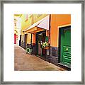 Colourful Italian Alley Green Door Framed Print
