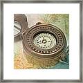 Compass With Transparent Map Framed Print