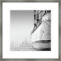 Container Ship And Small Towboat Framed Print