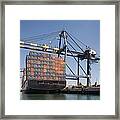Container Ship Below Cranes At A Framed Print
