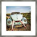 Contemporary Image Of 1970s Volkswagen Beetle With Woman's Legs From Trunk Framed Print