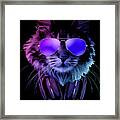Cool DJ Furry Cat In Neon Lights Framed Print