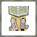 Couple Holding Up Budget Book With Money In Other Hands Framed Print