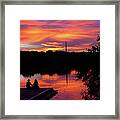Couple On The Dock And A Sunset Framed Print