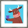 Cow Holding A Coffee Cup Framed Print