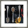 Curry Spices On Dark Background Framed Print