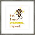 Cute Animal Money Juggling With Text Eat Sleep Go Bananas Popular Quote Framed Print