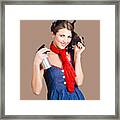 Cute Girl Model Styling A Hairdo. Pinup Your Hair Framed Print