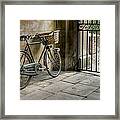 Cycle With Basket In Front Leaning Framed Print