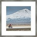 Cycling In Front Of Mt Ararat, Turkey Framed Print