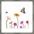 Daisies And Butterflies Framed Print