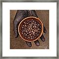 Dark Hand Holding Coffee Beans In Framed Print