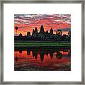 Angkor Wat Temple Reflecting In Pond At Sunrise Framed Print