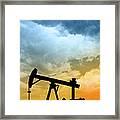 Dawn Over Petroleum Pump In The Desert Framed Print