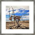 Driftwood Artwork On Hokitika Beach, New Zealand Framed Print