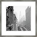 Elevated Train Going Through Chicagos Framed Print