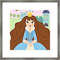Fairy Tale Princess In A Blue Dress And Her Storybook Castle Framed Print