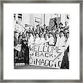 Fans Hold Signs Welcoming Joe Dimaggio Framed Print