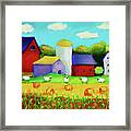 Farm With Sheep And Hay Bales Framed Print