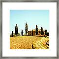 Farmhouse And Cypress Trees Framed Print