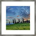 Farmhouse With Cypress Trees At Sunrise Framed Print