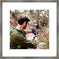 Father Embracing Girl In Forest Framed Print