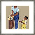 Father Planing A Piece Of Wood Framed Print