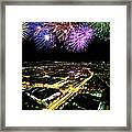 Fireworks Above Cityscape Framed Print