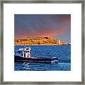 Fishing Boat Past Small Lighthouse Framed Print