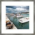 Fishing Boats Along The Harbour Wall Framed Print