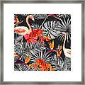 Flamingo, Tropical Leaves, Exotic Framed Print