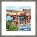 Florence Italy Ponte Vecchio Watercolor Framed Print