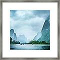 Foggy Morning On The Li River Framed Print