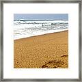 Footprint On Sandy Beach With The Waves Framed Print