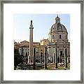 Forum Of Cesari In Rome With Trajan's Column And Church In Backg Framed Print