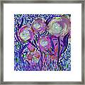 Four Pink Flowers In Blue Framed Print